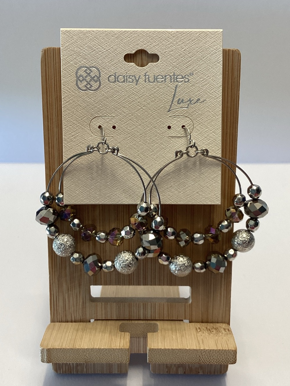 Daisy Fuentes Luxe Silver-Tone Beaded Hoop Earrings